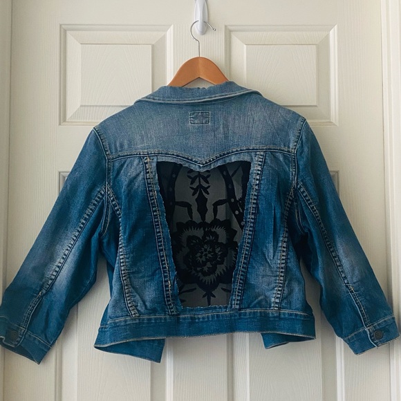 Denim Jean Jacket coat with Black Lace - Picture 2 of 3